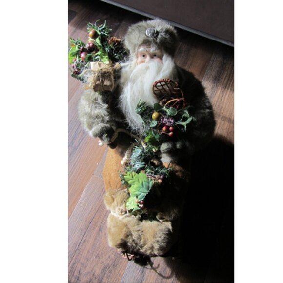 Porcelain Face Mohair Beard Santa Claus in 14" Wicker Sleigh - Picture 1 of 5